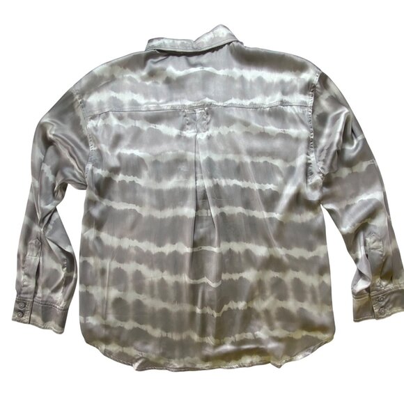 Fashion Nova XL Grey & White Tie-Dye Button-Up Long Sleeve Shirt Y2K Boho Hippie - Picture 2 of 7